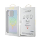 Husa pentru iPhone 15 Pro Max, Guess IML Iridescent MagSafe (GUHMP15XHITSQ), turcoaz