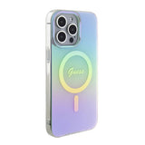 Husa pentru iPhone 15 Pro Max, Guess IML Iridescent MagSafe (GUHMP15XHITSQ), turcoaz