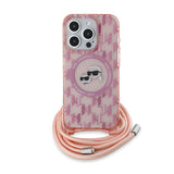 Husa pentru iPhone 15 Pro, Karl Lagerfeld IML Crossbody MagSafe (KLHMP15LHCKCKLCP), roz