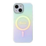 Husa pentru iPhone 15 Plus, Guess IML Iridescent MagSafe (GUHMP15MHITSQ), turcoaz