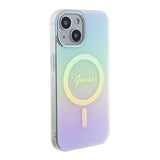 Husa pentru iPhone 15 Plus, Guess IML Iridescent MagSafe (GUHMP15MHITSQ), turcoaz