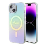 Husa pentru iPhone 15 Plus, Guess IML Iridescent MagSafe (GUHMP15MHITSQ), turcoaz