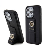 Husa pentru iPhone 15 Pro, Guess Grip Stand 4G Saffiano Strass (GUHCP15LPGSSADK), negru
