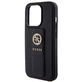 Husa pentru iPhone 15 Pro Max, Guess Grip Stand 4G Saffiano Strass, negru