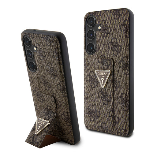 Husa pentru Samsung Galaxy S24, Guess Grip Stand 4G Triangle Strass (GUHCS24SPGS4TDW), maro