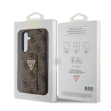 Husa pentru Samsung Galaxy S24, Guess Grip Stand 4G Triangle Strass (GUHCS24SPGS4TDW), maro