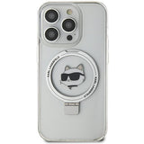 Husa pentru iPhone 15 Pro Max, Karl Lagerfeld Hardcase Ring Stand MagSafe (KLHMP15XHMRSCHH), alb