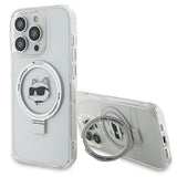 Husa pentru iPhone 15 Pro Max, Karl Lagerfeld Hardcase Ring Stand MagSafe (KLHMP15XHMRSCHH), alb