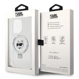 Husa pentru iPhone 15 Pro Max, Karl Lagerfeld Hardcase Ring Stand MagSafe (KLHMP15XHMRSCHH), alb