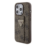 Husa pentru iPhone 15 Pro, Guess Grip Stand 4G Triangle Strass (GUHCP15LPGS4TDW), maro