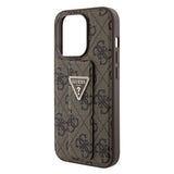 Husa pentru iPhone 15 Pro, Guess Grip Stand 4G Triangle Strass (GUHCP15LPGS4TDW), maro