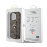 Husa pentru iPhone 15 Pro, Guess Grip Stand 4G Triangle Strass (GUHCP15LPGS4TDW), maro