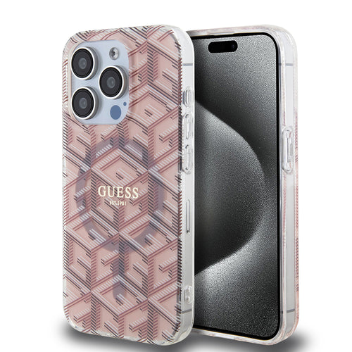 Husa pentru iPhone 15 Pro Max, Guess IML GCube MagSafe (GUHMP15XHGCUSTGP), roz