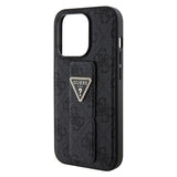 Husa pentru iPhone 15 Pro Max, Guess Grip Stand 4G Triangle Strass (GUHCP15XPGS4TDK), negru