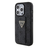 Husa pentru iPhone 15 Pro Max, Guess Grip Stand 4G Triangle Strass (GUHCP15XPGS4TDK), negru