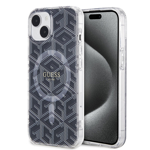 Husa pentru iPhone 15 Plus, Guess IML GCube MagSafe (GUHMP15MHGCUSTGK), negru