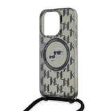 Husa pentru iPhone 15 Pro Max, Karl Lagerfeld IML Crossbody MagSafe (KLHMP15XHCKCKLCK), negru