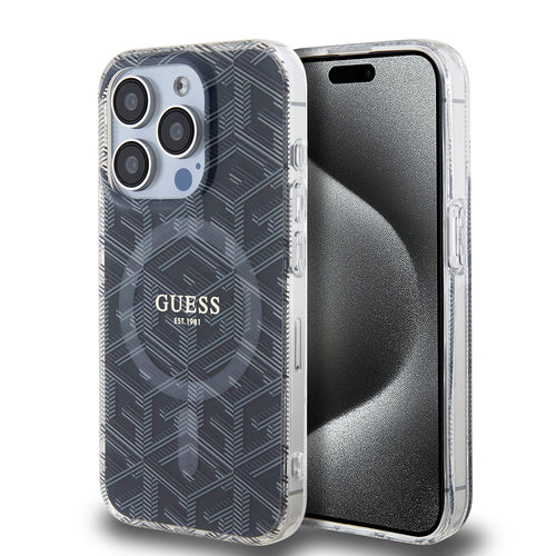 Husa pentru iPhone 15 Pro, Guess IML GCube MagSafe (GUHMP15LHGCUSTGK), negru