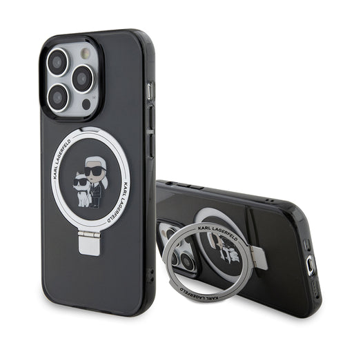 Husa pentru iPhone 15 Pro, Karl Lagerfeld Hardcase Ring Stand MagSafe (KLHMP15LHMRSKCK), negru