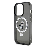 Husa pentru iPhone 15 Pro, Karl Lagerfeld Hardcase Ring Stand MagSafe (KLHMP15LHMRSKCK), negru