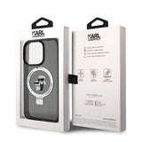 Husa pentru iPhone 15 Pro, Karl Lagerfeld Hardcase Ring Stand MagSafe (KLHMP15LHMRSKCK), negru