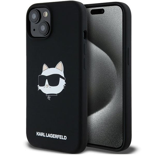 Husa pentru iPhone 15 Plus, Karl Lagerfeld Silicone MagSafe (KLHMP15MSCHPPLK), negru