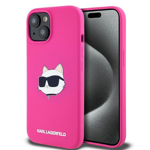 Husa pentru iPhone 15 Plus, Karl Lagerfeld Silicone MagSafe (KLHMP15MSCHPPLF), fucsia