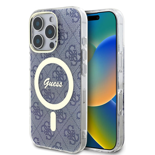 Husa pentru iPhone 16 Pro, Guess IML 4G MagSafe (GUHMP16LH4STB), albastru