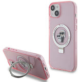Husa pentru iPhone 15 Plus, Karl Lagerfeld Hardcase Ring Stand MagSafe (KLHMP15MHMRSKCP), roz