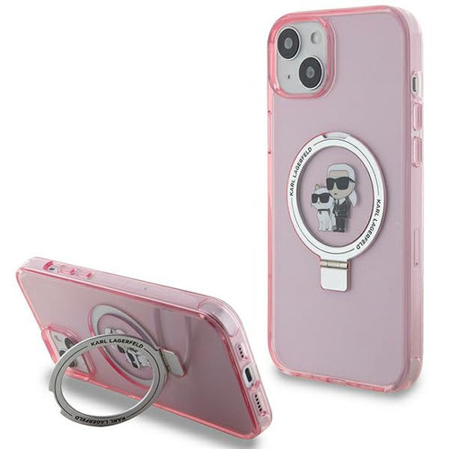 Husa pentru iPhone 15 Plus, Karl Lagerfeld Hardcase Ring Stand MagSafe (KLHMP15MHMRSKCP), roz