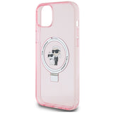 Husa pentru iPhone 15 Plus, Karl Lagerfeld Hardcase Ring Stand MagSafe (KLHMP15MHMRSKCP), roz