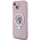 Husa pentru iPhone 15 Plus, Karl Lagerfeld Hardcase Ring Stand MagSafe (KLHMP15MHMRSKCP), roz