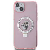 Husa pentru iPhone 15 Plus, Karl Lagerfeld Hardcase Ring Stand MagSafe (KLHMP15MHMRSKCP), roz