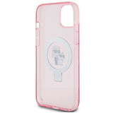 Husa pentru iPhone 15 Plus, Karl Lagerfeld Hardcase Ring Stand MagSafe (KLHMP15MHMRSKCP), roz