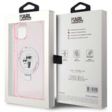 Husa pentru iPhone 15 Plus, Karl Lagerfeld Hardcase Ring Stand MagSafe (KLHMP15MHMRSKCP), roz