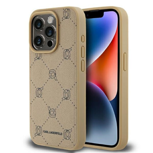 Husa pentru iPhone 15 Pro, Karl Lagerfeld Leather MagSafe (KLHMP15LPGKHPHE), bej