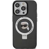 Husa pentru iPhone 15 Pro, Karl Lagerfeld Hardcase Ring Stand MagSafe (KLHMP15LHMRSKHK), negru