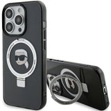 Husa pentru iPhone 15 Pro, Karl Lagerfeld Hardcase Ring Stand MagSafe (KLHMP15LHMRSKHK), negru