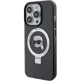 Husa pentru iPhone 15 Pro, Karl Lagerfeld Hardcase Ring Stand MagSafe (KLHMP15LHMRSKHK), negru