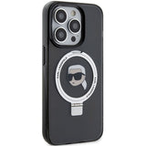 Husa pentru iPhone 15 Pro, Karl Lagerfeld Hardcase Ring Stand MagSafe (KLHMP15LHMRSKHK), negru