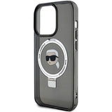 Husa pentru iPhone 15 Pro, Karl Lagerfeld Hardcase Ring Stand MagSafe (KLHMP15LHMRSKHK), negru