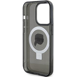 Husa pentru iPhone 15 Pro, Karl Lagerfeld Hardcase Ring Stand MagSafe (KLHMP15LHMRSKHK), negru