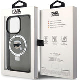 Husa pentru iPhone 15 Pro, Karl Lagerfeld Hardcase Ring Stand MagSafe (KLHMP15LHMRSKHK), negru