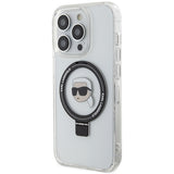Husa pentru iPhone 15 Pro, Karl Lagerfeld Hardcase Ring Stand MagSafe (KLHMP15LHMRSKHH), alb