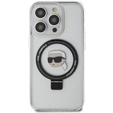Husa pentru iPhone 15 Pro, Karl Lagerfeld Hardcase Ring Stand MagSafe (KLHMP15LHMRSKHH), alb