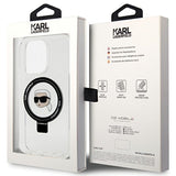 Husa pentru iPhone 15 Pro, Karl Lagerfeld Hardcase Ring Stand MagSafe (KLHMP15LHMRSKHH), alb