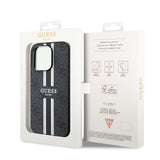 Husa pentru iPhone 15 Pro Max, Guess Hardcase 4G Printed Stripes MagSafe (GUHMP15XP4RPSK), negru