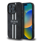 Husa pentru iPhone 16 Pro Max, Guess Hardcase 4G Printed Stripes MagSafe (GUHMP16XP4RPSK), negru