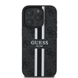 Husa pentru iPhone 16 Pro Max, Guess Hardcase 4G Printed Stripes MagSafe (GUHMP16XP4RPSK), negru