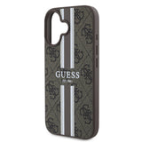 Husa pentru iPhone 16, Guess Hardcase 4G Printed Stripes MagSafe (GUHMP16SP4RPSW), maro
